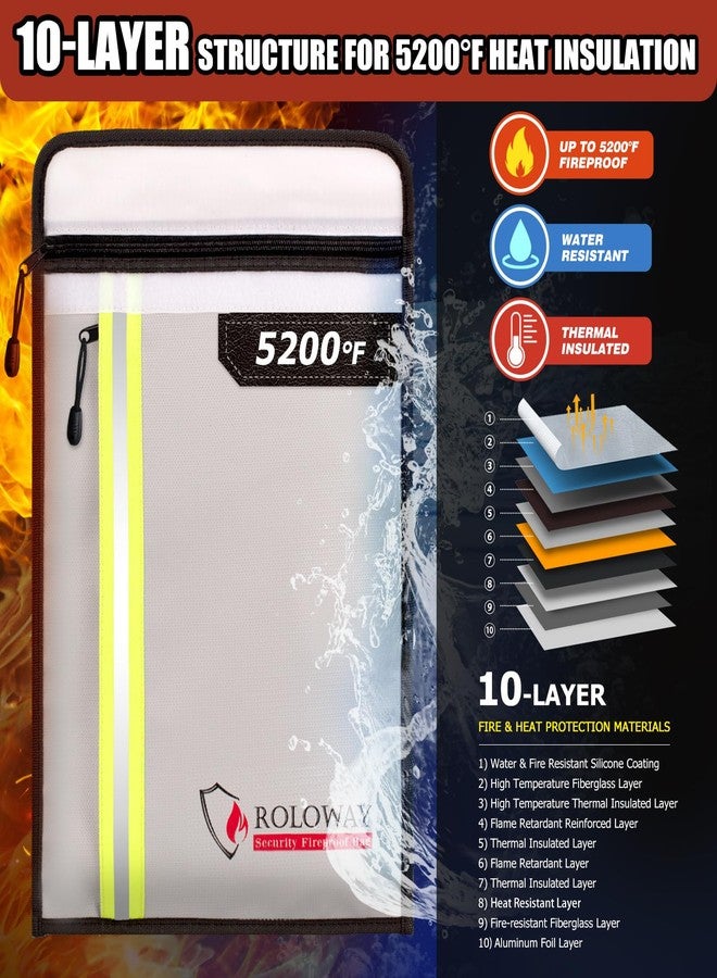 ROLOWAY Fireproof Document Bag (15.5 x 11.5 inch) with 2 Pockets and 5200℉ Aluminum Foil Layer, Fireproof Bag for Document Safe (Silver) - Image 3